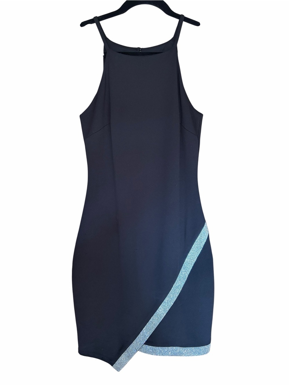 by & by Black Mini Dress with Silver Diagonal Trim